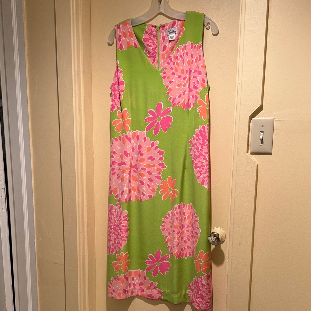 Lilly Pulitzer Green and Pink Floral Midi Dress